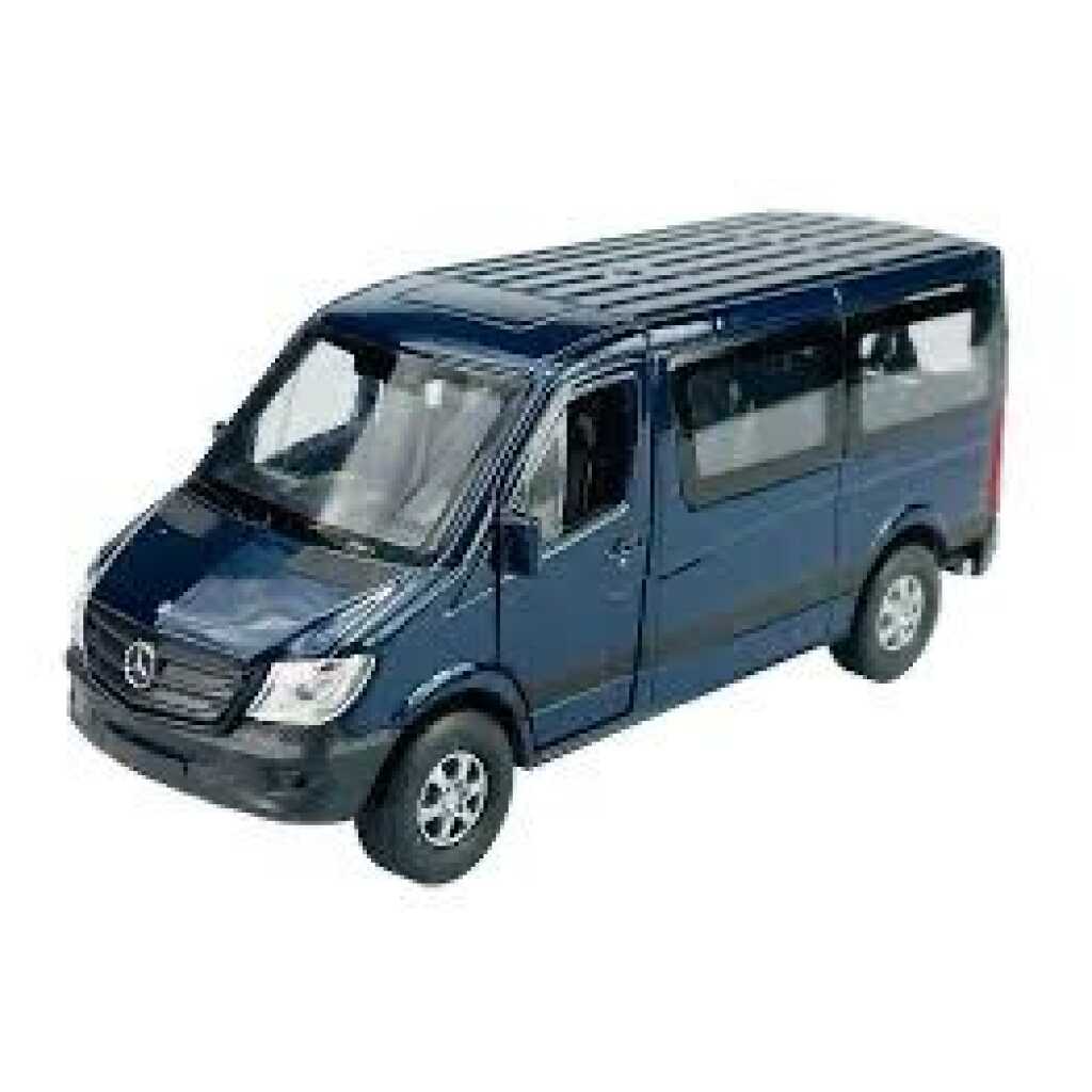 Macheta Mercedes Sprinter albastru 1:34 replica metal Welly usi deschise cu resort