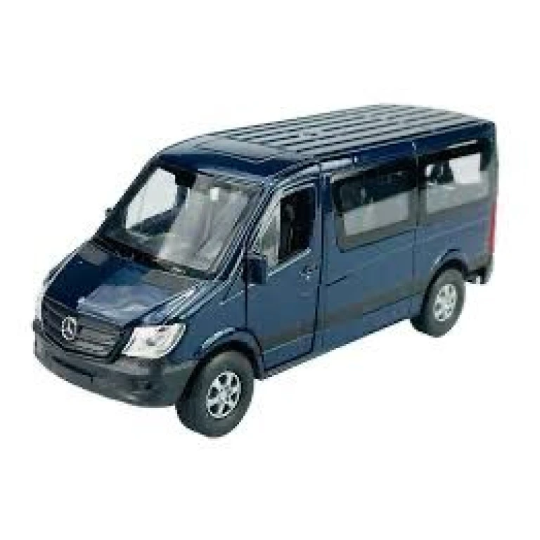 Macheta Mercedes Sprinter albastru 1:34 replica metal Welly usi deschise cu resort