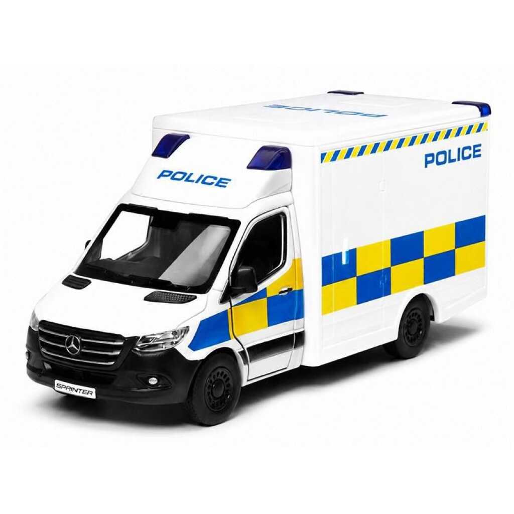 Macheta Mercedes Sprinter Police alb 1:46 replica metal Welly usi deschise cu resort