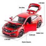 Macheta Honda Civic Type R rosu Welly 1:32 replica metal usi capota si portbagaj deschise cu resort