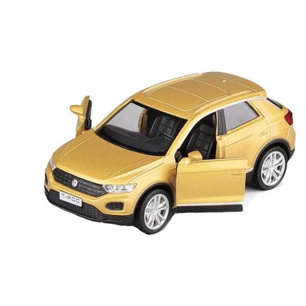 Macheta Volkswagen T-Roc auriu 1:32 replica metal cu usi deschise si mecanism pull back fara cutie proprie