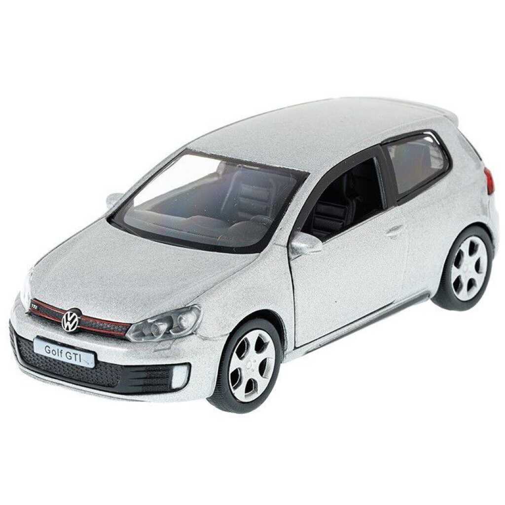 Macheta Volkswagen Golf GTI argintie 1:36 replica metal cu usi deschise si mecanism pull back fara cutie proprie