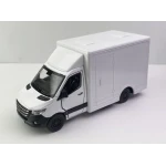 Macheta Mercedes Sprinter alb duba transport replica metal cu usi fata si usi spate deschise mecanism pull back fara cutie proprie