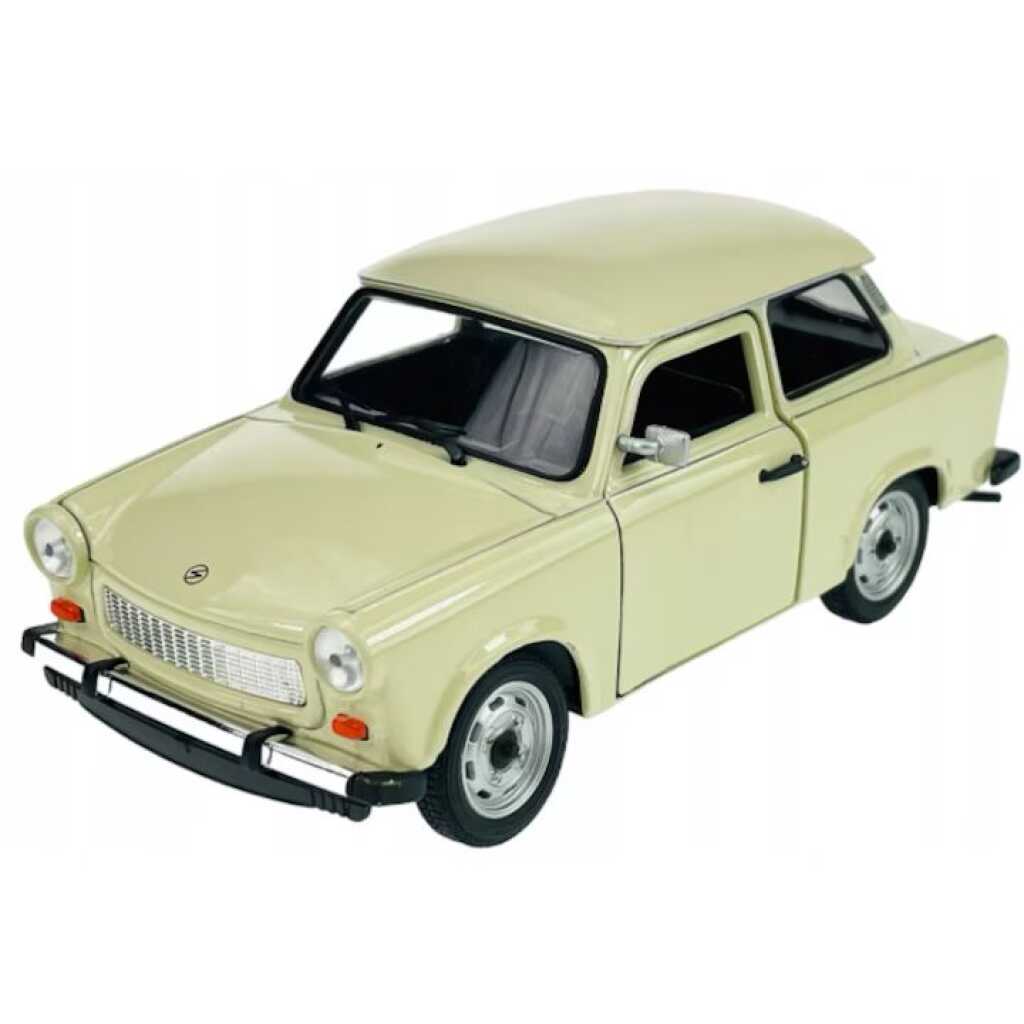 Macheta Trabant 601 1:34 Welly crem replica metal cu usi deschise si mecanism pull back fara cutie proprie