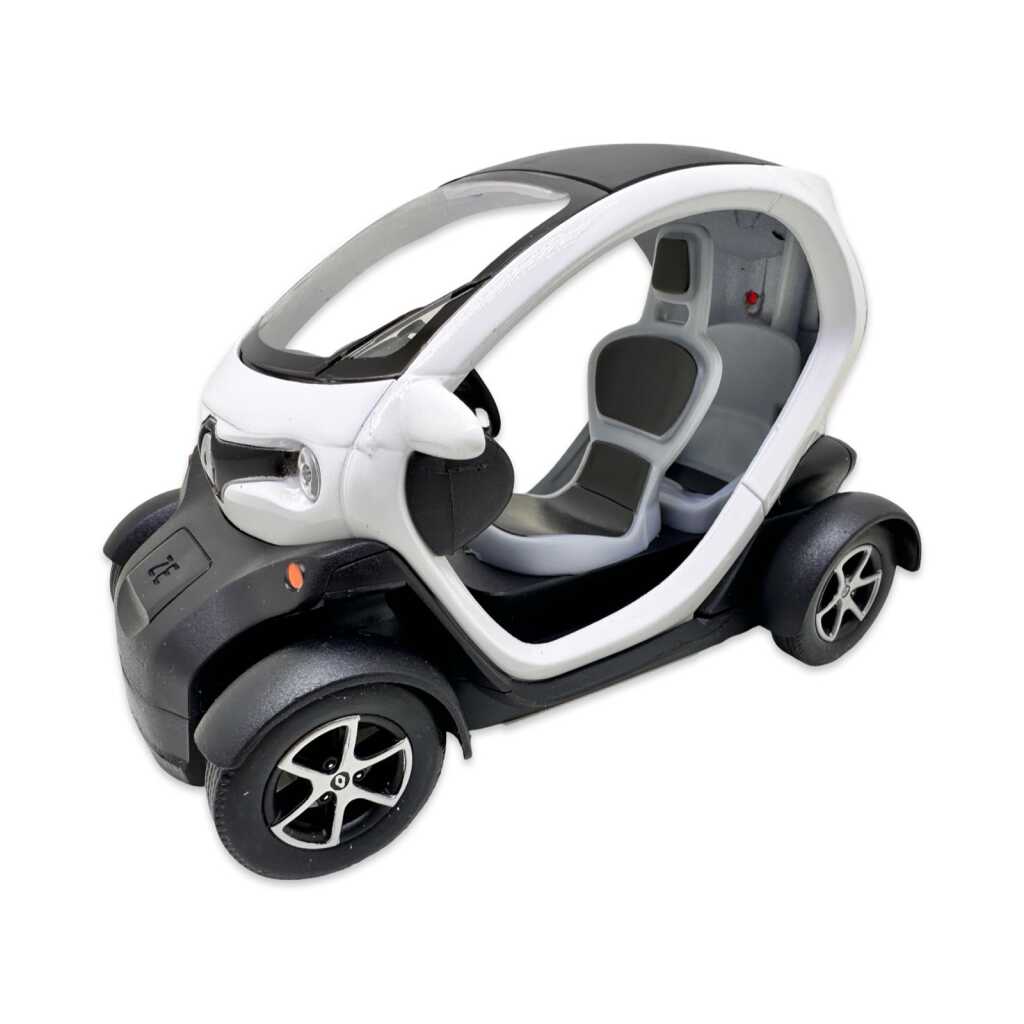 Macheta Renault Twizy alba replica metal cu usi deschise si mecanism pull back fara cutie proprie