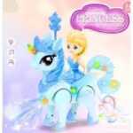 Set printesa cu unicorn albastru mergator cu lumini si melodii