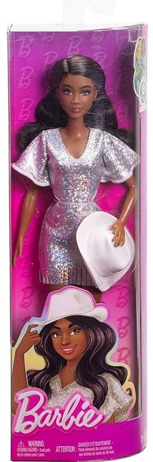 mattel-barbie-fashionistas-doll-with-glittery-fringed-dress-silver-and-cowboy-hat-105x325cm Papusa Barbie Fashionistas Originala Mattel Jucarie pentru Fete Stil Western Silver Dress
