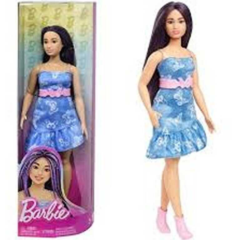 Papusa Barbie Fashionistas Originala Mattel Jucarie pentru Fete cu Rochie Denim Floral