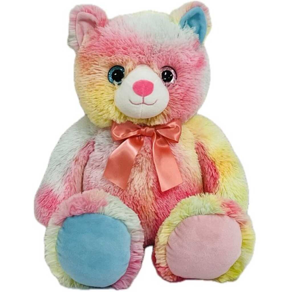 Jucarie de plus Ursulet curcubeu cu papion piersica 54 cm