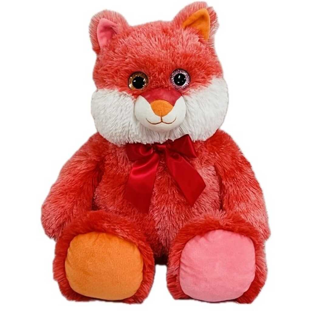 Jucarie de plus Vulpe rosie cu botic alb si papion 54 cm