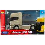 Macheta camion Scania v8 r730 cap tractor cu doua axe scara 1/64 auriu