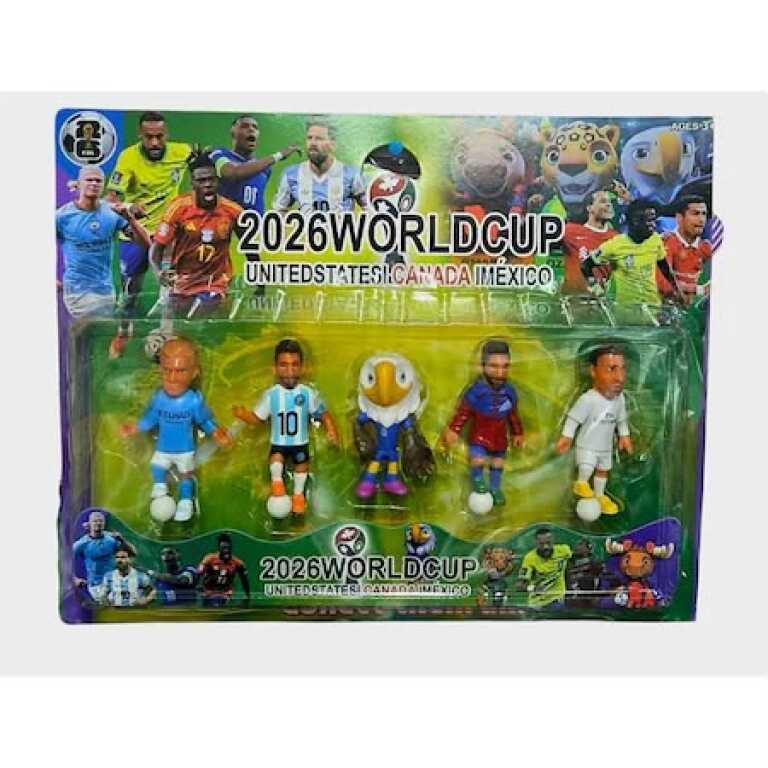 Set 5 Figurine Fotbal Campionatul Mondial 2026 cu Jucatori si Mascota