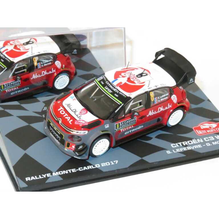 Macheta Citroen c3 wrc #8 s. lefebvre/g. moreau Raliul Monte Carlo 2017 scara 1/43 rosu si alb