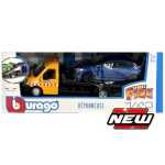 Macheta Transportor auto cu platforma si 2017 subaru wrx sti scara 1/43 portocaliu si albastru