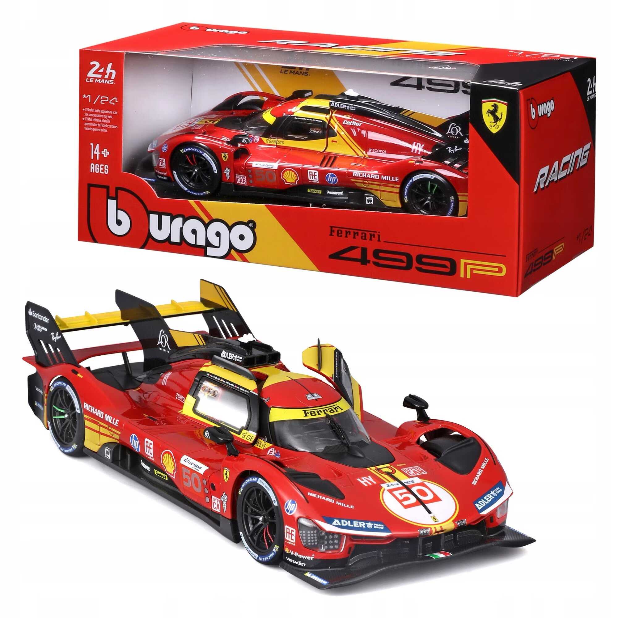 WhatsApp Image 2026-07-16 at 15.01.35 (4) Macheta auto 2024 ferrari 499p #50 fuoco/molina/nielsen castigatoare la Cursa de 24 de Ore de la Le Mans 2024 scara 1/24 rosu galben si negru