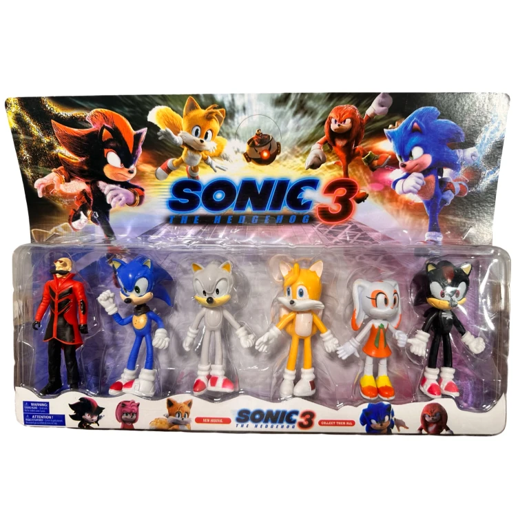 Set 6 figurine de actiune Sonic 3 The Hedgehog si Dr Eggman Robotnik inaltime 10cm