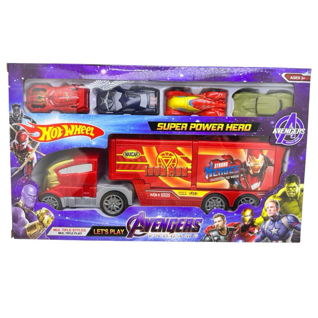 Camion Transportor Avengers cu 4 Masinute Super Eroi
