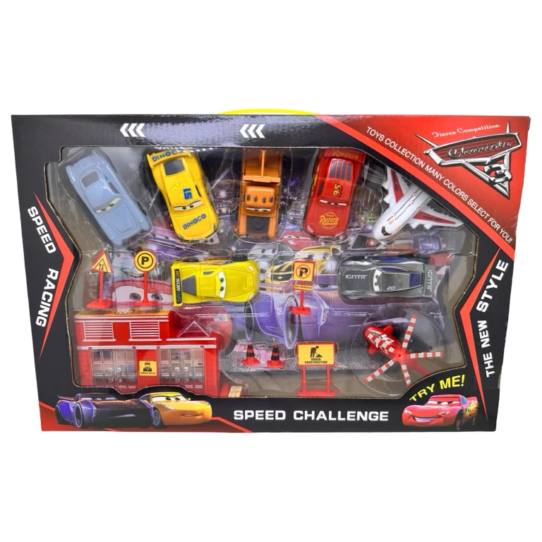 Set Cars cu 6 Masinute Avion Elicopter si Accesorii