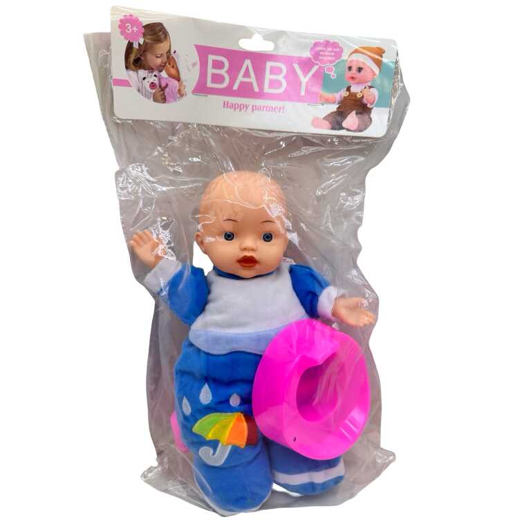 Papusa Bebe cu Olita Hainute Albastre si Sunete