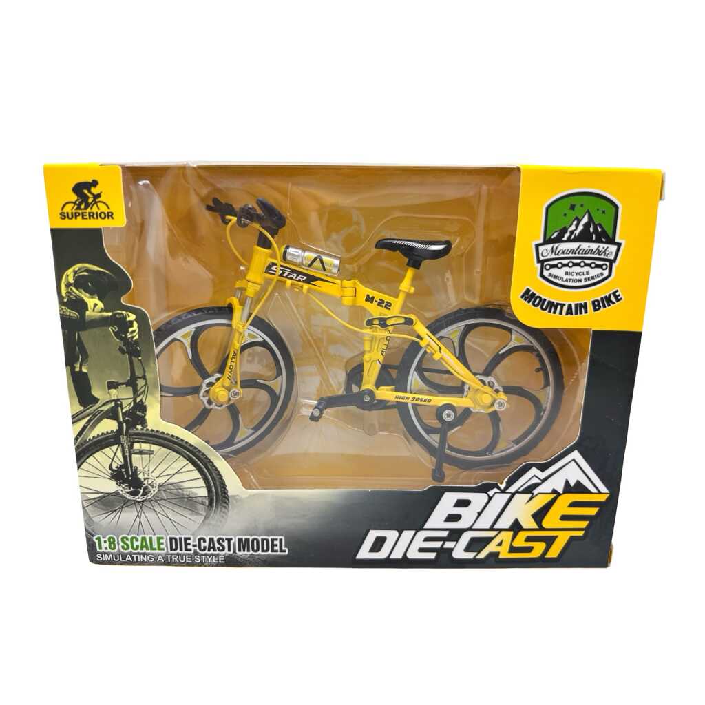Macheta Bicicleta Mountain Bike Galbena 1:8 Metal Die-Cast