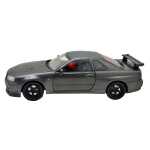 Macheta Auto Nissan Skyline GT-R R34 Carbon Look Metal Die-Cast 1/24 sunet lumini deschide usile si capotele - imagine 4