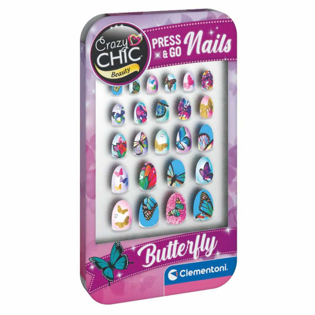 Set unghii false autocolante pentru copii Crazy Chic Press and Go Nails Butterfly Clementoni