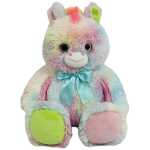 Jucarie de plus Unicorn curcubeu cu papion turcoaz 54 cm