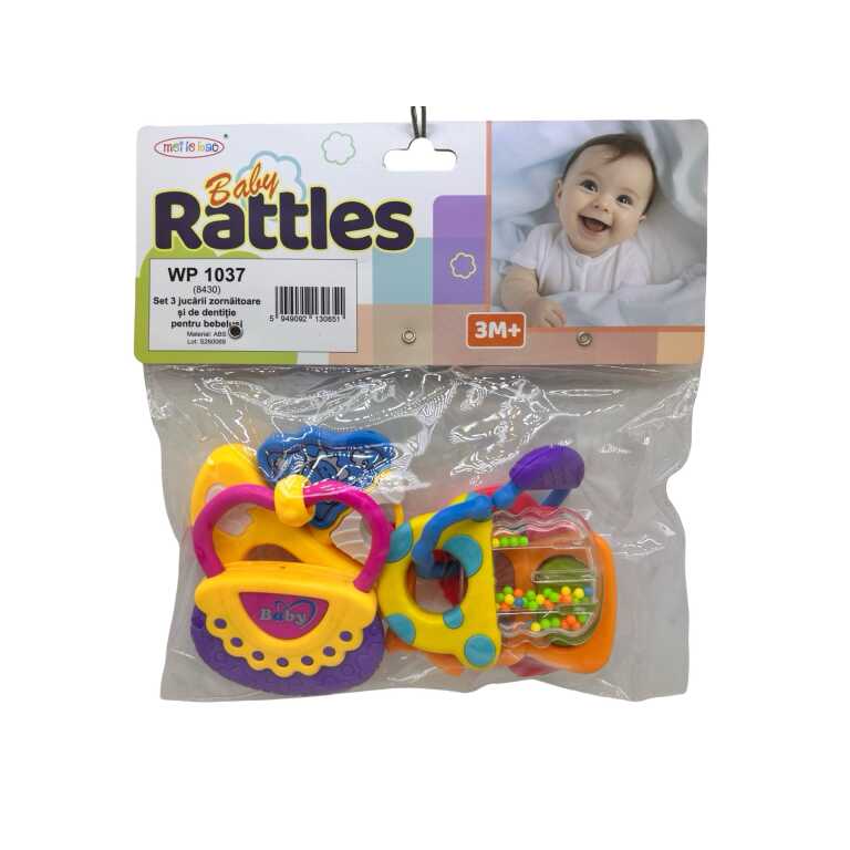 Set 3 Zornăitoare și Jucării de Dentiție pentru Bebeluși Multicolore