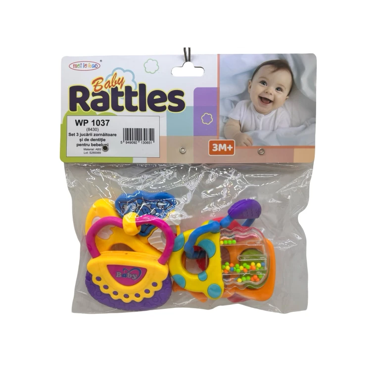 Set 3 Zornăitoare și Jucării de Dentiție pentru Bebeluși Multicolore