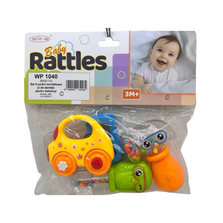 Set 4 Zornăitoare și Jucării de Dentiție pentru Bebeluși Multicolore