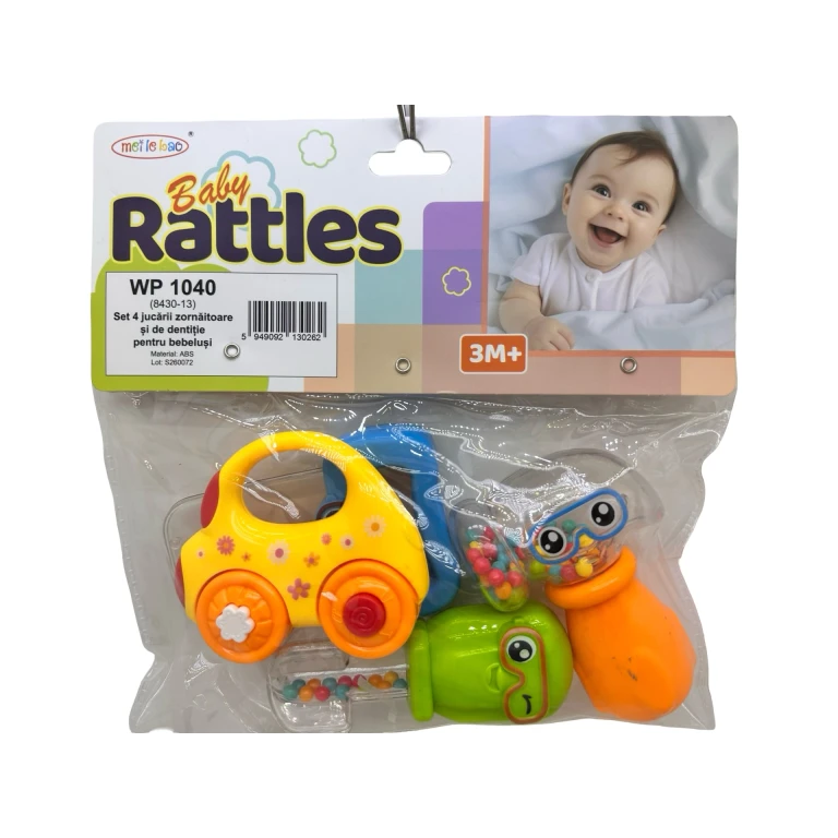 Set 4 Zornăitoare și Jucării de Dentiție pentru Bebeluși Multicolore