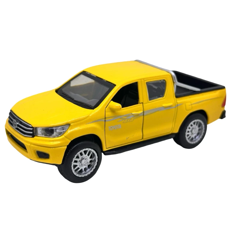 Mașinuță metalică Toyota Pickup 4x4 galbenă cu uși deschizabile lumini si resort