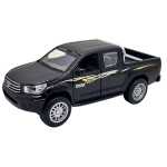 Mașinuță metalică Toyota Pickup 4x4 neagră cu lumini sunete uși deschizabile și mecanism cu resort