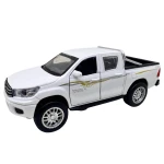 Mașinuță metalică Toyota Pickup 4x4 albă cu lumini sunete uși deschizabile și mecanism cu resort