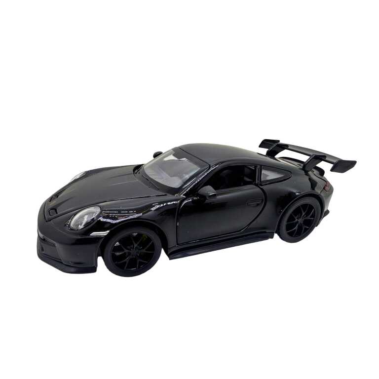 Machetă metalică Porsche 911 GT3 neagru scara 1:32 cu lumini sunete uși deschizabile și mecanism cu resort