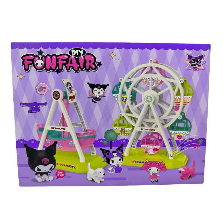 Set parc de distracții Kuromi pentru copii cu roată panoramică și corabie – Funfair