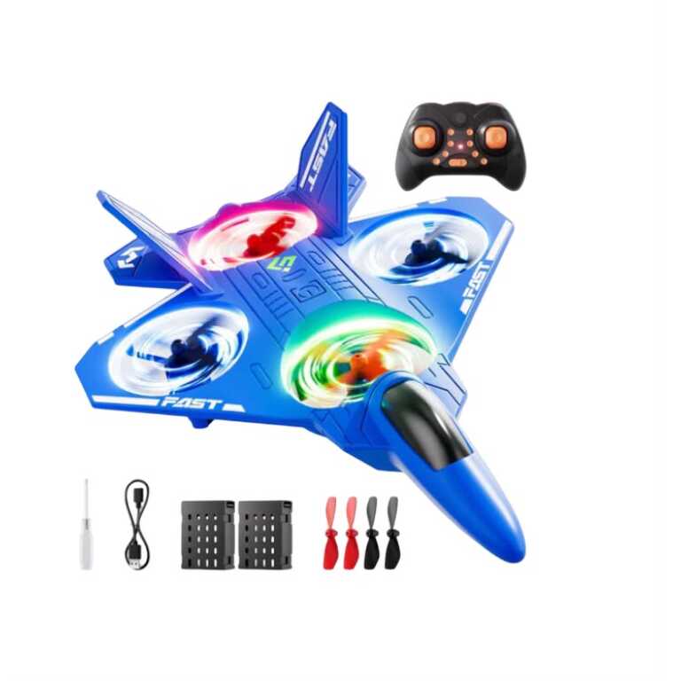 Avion dronă cu telecomandă 2.4GHz cu lumini zbor acrobatic rotiri 360° menținerea altitudinii și 2 acumulatori 14+ ani