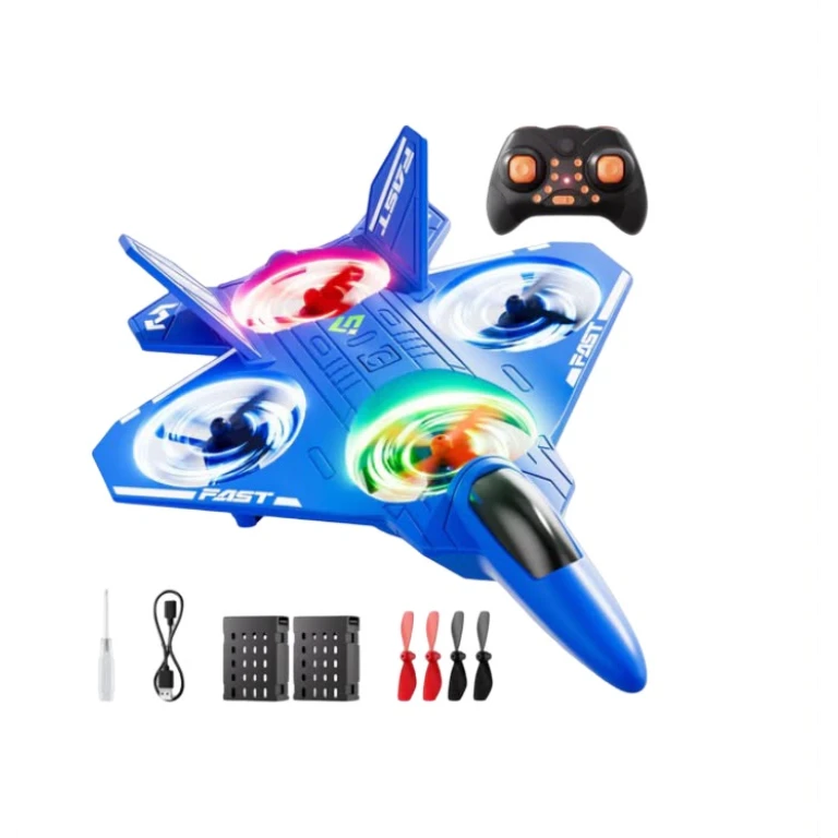 Avion dronă cu telecomandă 2.4GHz cu lumini zbor acrobatic rotiri 360° menținerea altitudinii și 2 acumulatori 14+ ani
