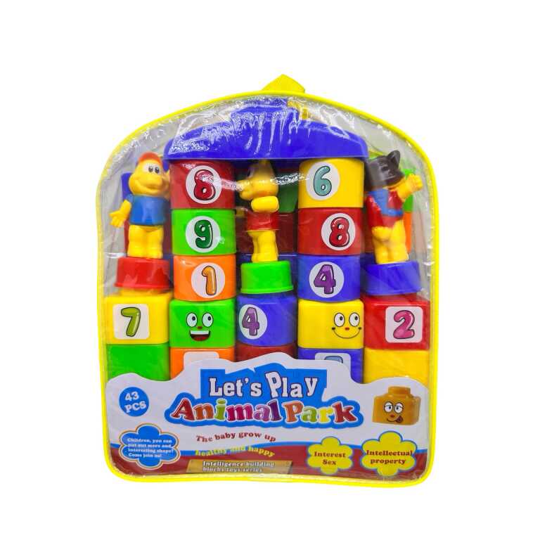 Set cuburi de construcție educative cu cifre și figurine – 43 piese Animal Park
