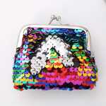Portofel de monede retro cu clips si paiete stralucitoare 9x9 cm diverse culori