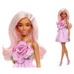 Papusa Barbie Fashionistas cu rochie roz cu trandafir si par roz Mattel - imagine 3