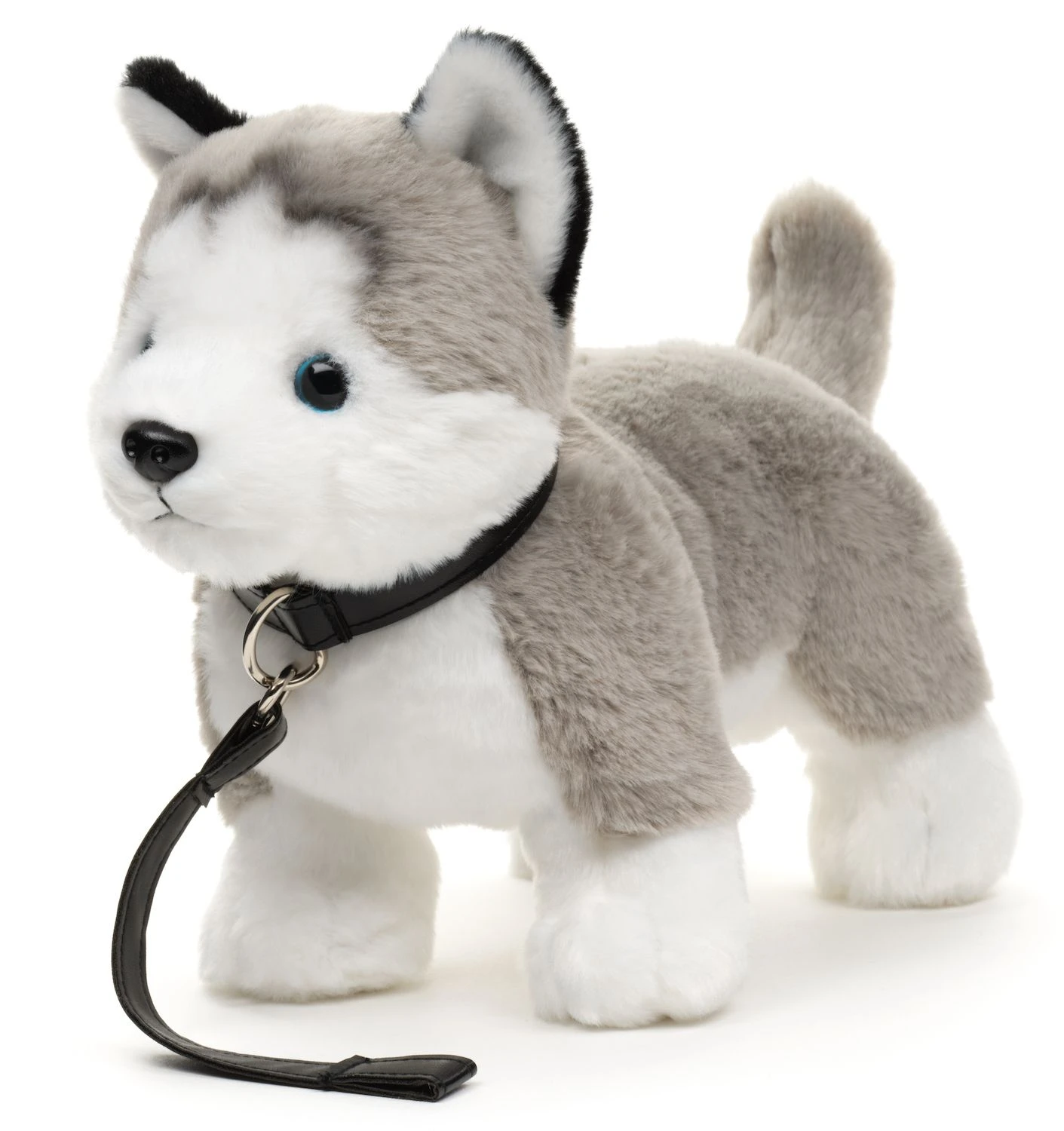 Jucarie de plus catelus Husky gri in picioare cu zgarda si lesa 30 cm Jucarie de plus catelus Husky gri in picioare cu zgarda si lesa 30 cm - imagine 1