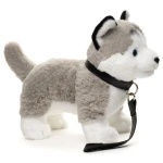 Jucarie de plus catelus Husky gri in picioare cu zgarda si lesa 30 cm - imagine 2
