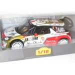 Macheta auto Citroen DS3 WRC Loeb-Elena scara 1:18 alb rosu si auriu