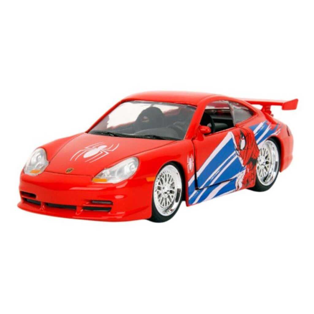 Macheta auto Porsche 911 GT3 RS Spider-Man scara 1:32 rosu si albastru