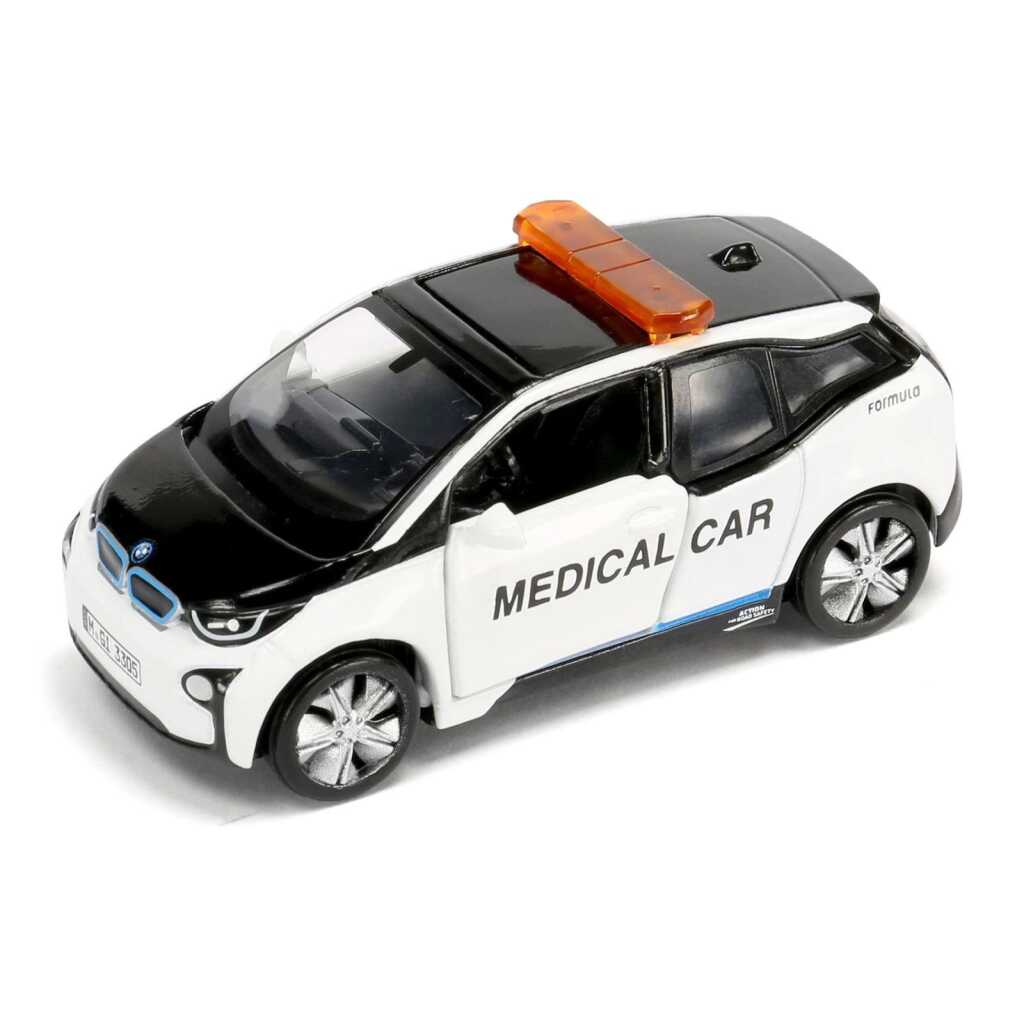 Macheta auto BMW i3 masina medicala 3 inch alb si negru