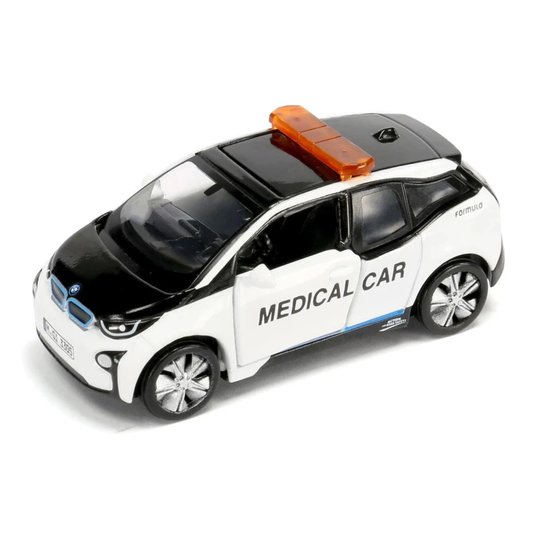 Macheta auto BMW i3 masina medicala 3 inch alb si negru