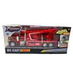 Macheta metal Camion transportor auto roșu cu mașinuță sport 1:43 rampă lumini și sunete - imagine 5