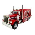 Macheta metal Camion transportor auto roșu cu mașinuță sport 1:43 rampă lumini și sunete - imagine 3
