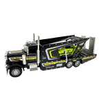 Macheta metal si plastic Camion transportor auto cu mașinuță sport 1:43 rampă lumini și sunete